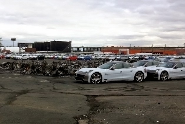 FIsker Karma electric vehicles at Port Newark destroyed by Superstorm Sandy